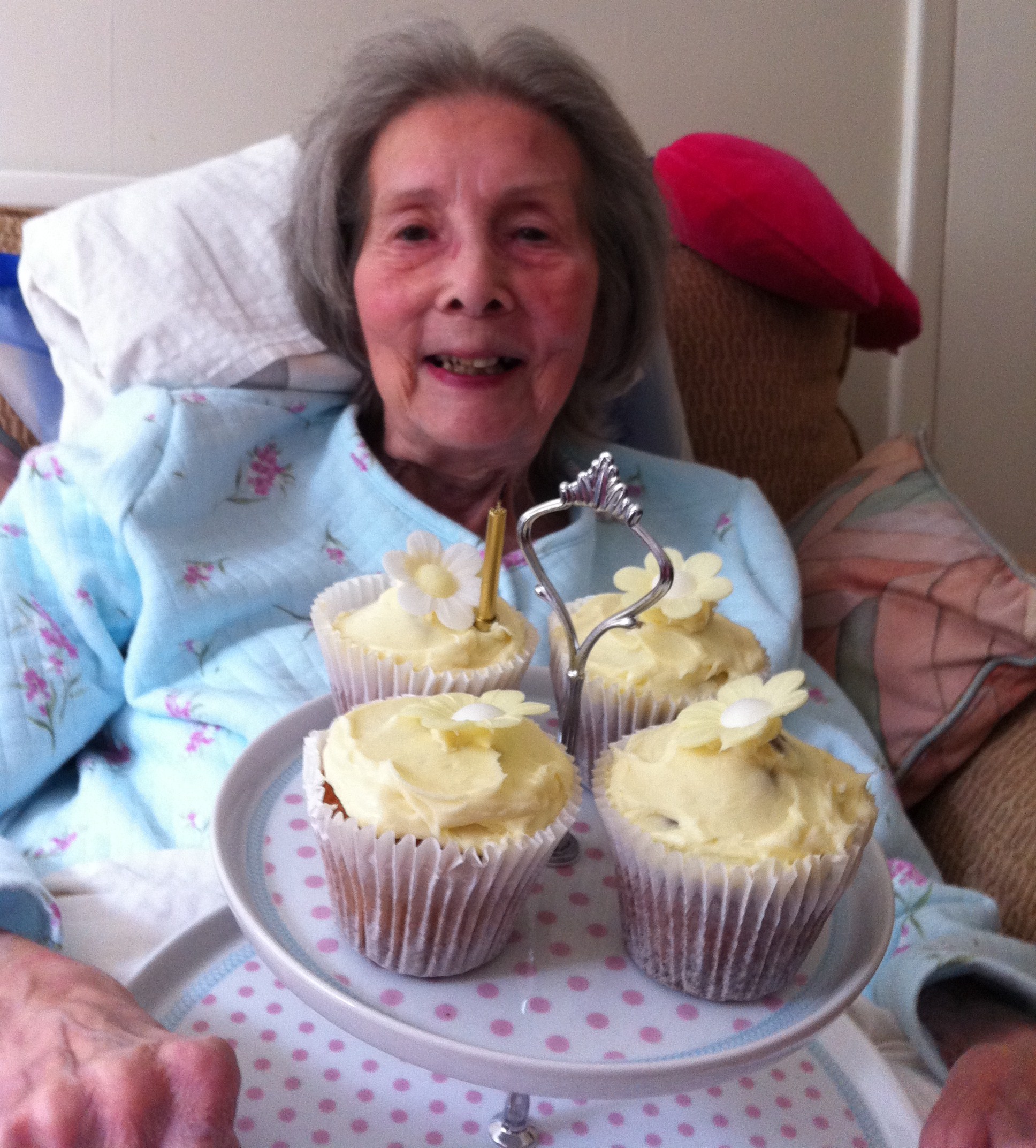 Patient Margaret celebrating her 87th birthday with cakes