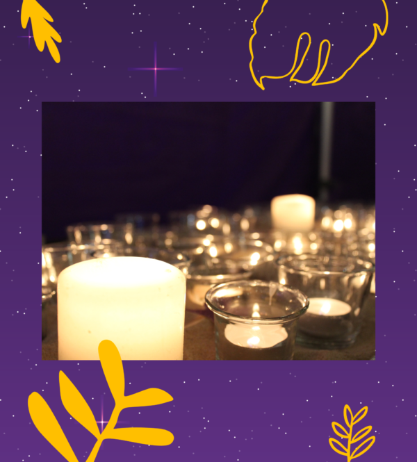 Lit candles against a starry backdrop.