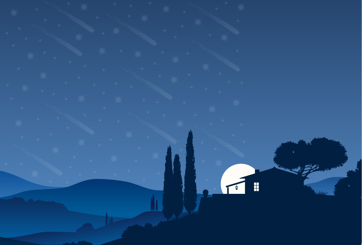 A screenshot of a blue starry sky with a graphic of a house - the Visufund donation page. 